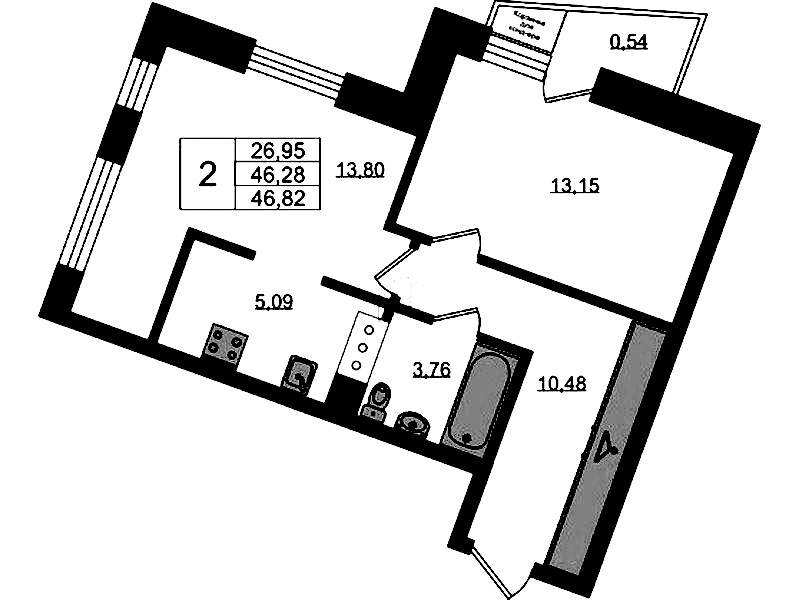 2-комнатная квартира 46.82 м², 8/11 эт., ЖК «VEREN NORT Сертолово»